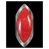 Sterling silver large bezel set sponge coral ring