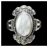 Sterling silver split shank bezel set  mother of
