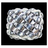 Sterling silver large basketweave ring, size 9,