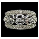 Sterling silver diamond accent filigree band ring,