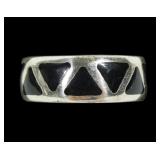 Sterling silver band ring with black inlay,