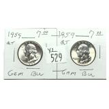 x2- 1959 Washington quarters, Unc, -x2 quarters,