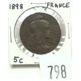 1898 French 5 cents