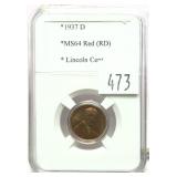 1937-D Lincoln cent, PCCB slab certified MS-64