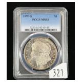 1897-S Morgan dollar, PCGS slab certified MS-63