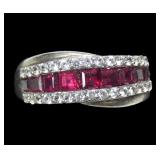 Sterling silver princess cut channel set cultured