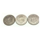 x3- Canadian silver half dollars, -x3 half dollars