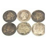 x6- Canadian mixed date 5-cent silver coins,