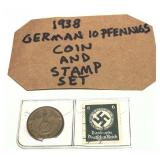 1938 German coin and stamp