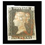 Great Britain #1 used, WMK 18, Red Cancel CV $375