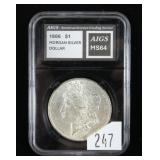 1886 Morgan dollar, AIGS slab certified MS-64
