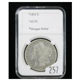 1892-S  Morgan dollar, AU-50