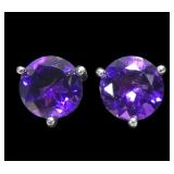 Sterling silver round cut basket set amethyst stud
