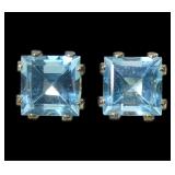 Sterling silver square cut blue topaz stud