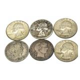 x6- Quarters, 90% silver, -x6 quarters, Sold by