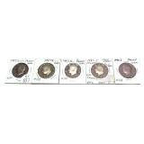 x5- Proof half dollars, mixed dates, -x5 half