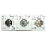 x3- 1962 Proof quarters, -x3 quarters, Sold by the