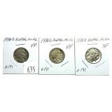 Lot of 1938-D Buffalo nickels, 3 pcs.