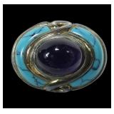 Sterling silver bezel set turquoise and cabochon