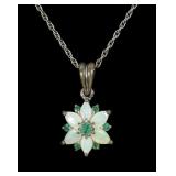 Sterling silver opal and green stone flower