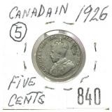 1926 Canadian 5 cents, far 6