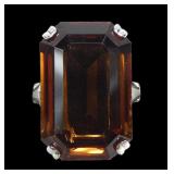 Sterling silver emerald cut large brown simulant