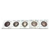 x5- Proof half dollars, mixed dates, -x5 half