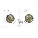 x2- 1919 Buffalo nickels, -x2 nickels, Sold by the