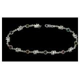 Sterling silver 10" anklet with elephants and