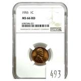 1955 Lincoln cent, NGC slab certified MS-66