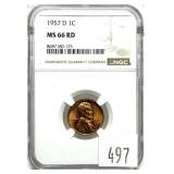 1957-D Lincoln cent, NGC slab certified MS-66