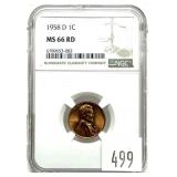 1958-D Lincoln cent, NGC slab certified MS-66