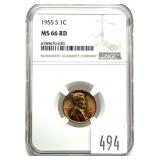 1955-S Lincoln cent, NGC slab certified MS-66