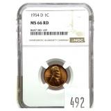 1954-D Lincoln cent, NGC slab certified MS-66