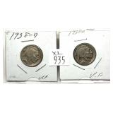 x2- 1938-D Buffalo nickels, -x2 nickels, Sold by