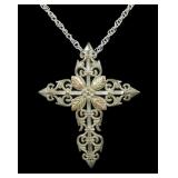 Sterling silver filigree cross pendant with 12K