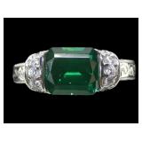 Tacori stering silver emerald cut green CZ with