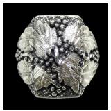 Sterling silver leaves and berries large ring,
