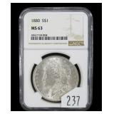 1880 Morgan dollar, NGC slab certified MS-63