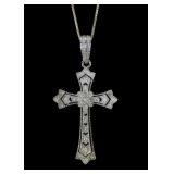 Sterling silver diamond cross pendant with hinged