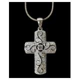 Sterling silver diamond cross pendant, 1 3/8" with