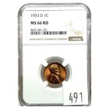 1953-D Lincoln cent, NGC slab certified MS-66