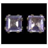 Sterling silver square cut amethyst stud earrings