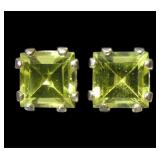 Sterling silver square cut peridot stud earrings