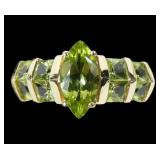 14K Yellow gold marquise and princess cut peridot