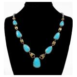 Sterling silver 18" bezel set turquoise necklace,