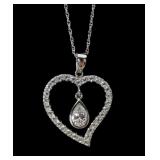 Sterling silver CZ heart pendant with 18" sterling