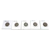 x5- 1937-D Buffalo nickels, x5 nickels, Sold by