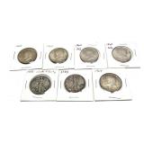 x7- Half dollars, 90% silver, -x7 half dollars,
