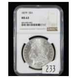 1879 Morgan dollar, NGC slab certified MS-63